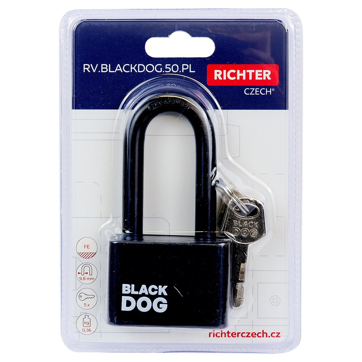 ocelový visací zámek RV.BLACKDOG.50.PL